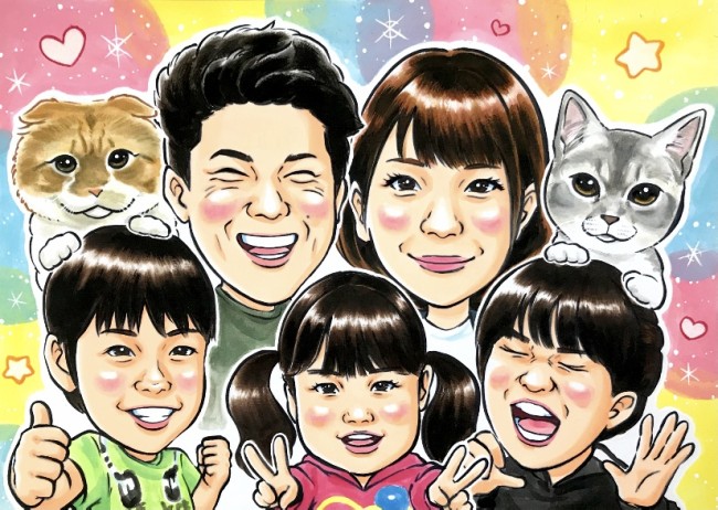 A3サイズ、ファミリー似顔絵