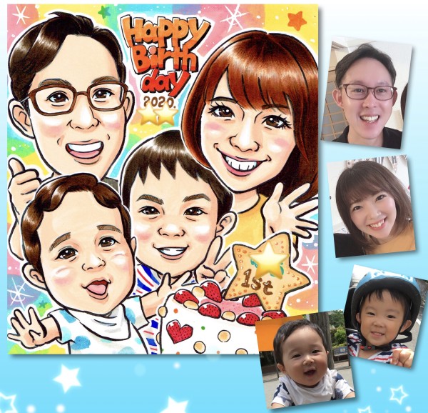 お客様のご感想作品②色紙サイズ ファミリー誕生日イラスト