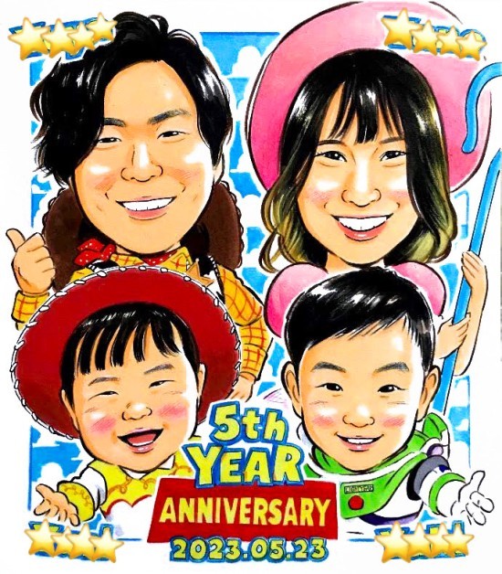 コスプレ似顔絵のご感想①色紙サイズ トイストーリー風似顔絵