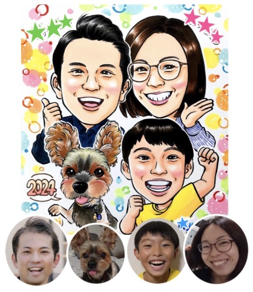 お客様からのご注文似顔絵 - 作品#628 - ファミリー似顔絵