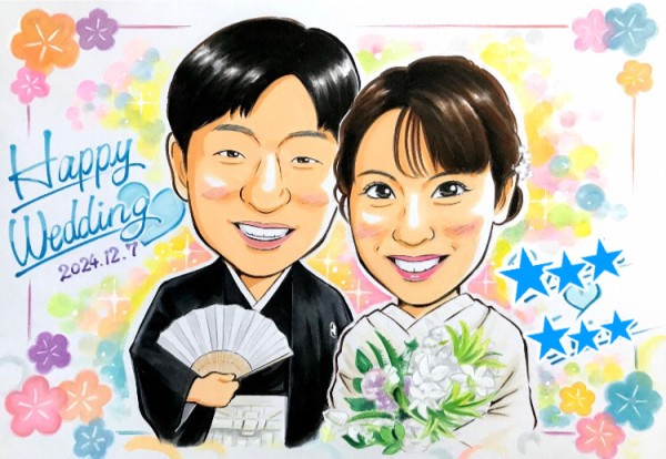 お客様からのご注文似顔絵 - 作品#631 - 和装ウェディング似顔絵